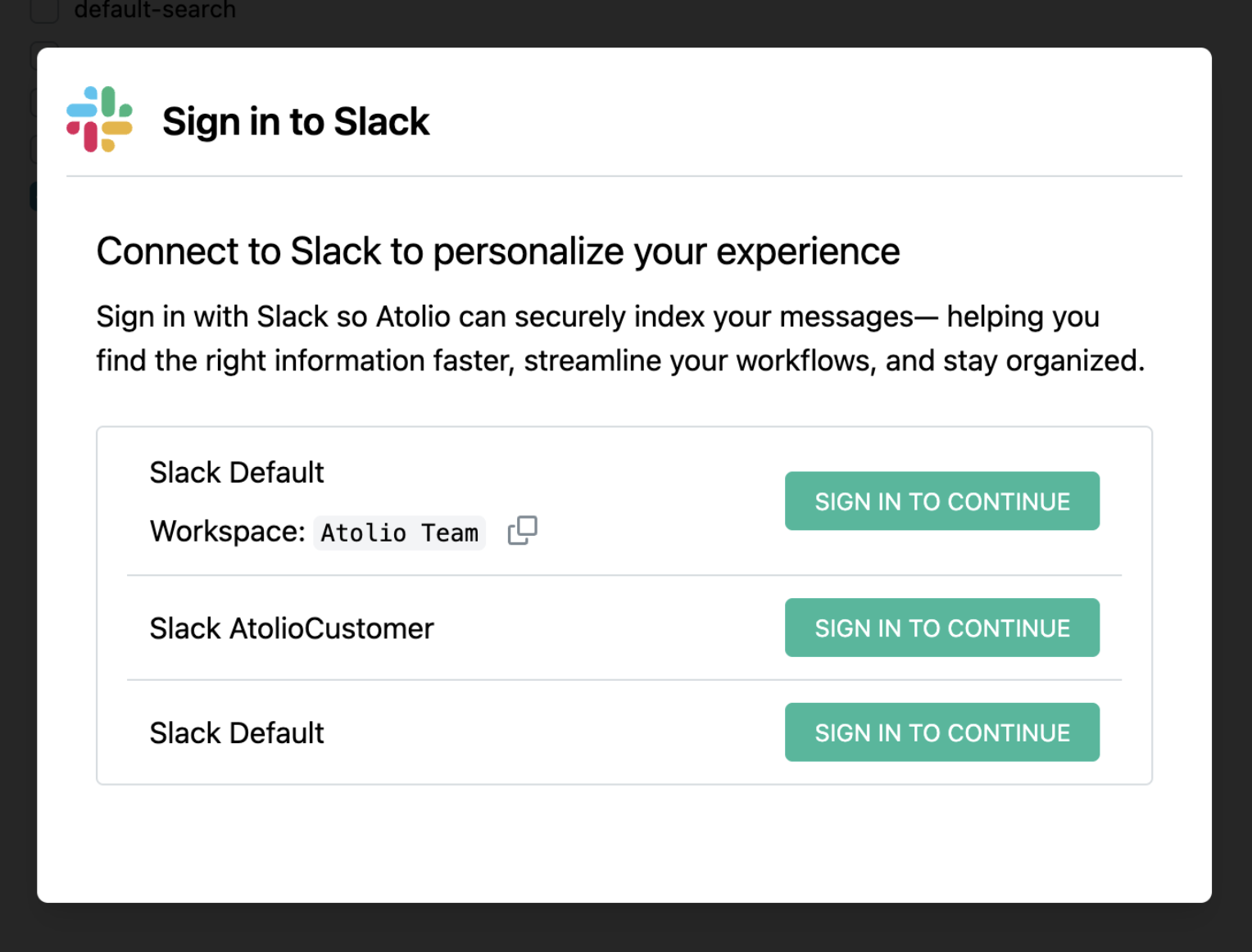 Slack Authentication Modal